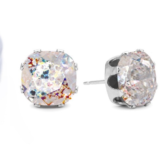 JoJo Loves You - Clear Patina Mega Cushion Stud Earrings Aurora Borealis - Picture 4 of 6